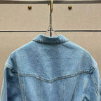 Women's Fitted Washed Denim Jacket, Notched Collar Single-Breasted Hem-Tapered Jacket, High-Quality Jacket, 2026, New Arrival,