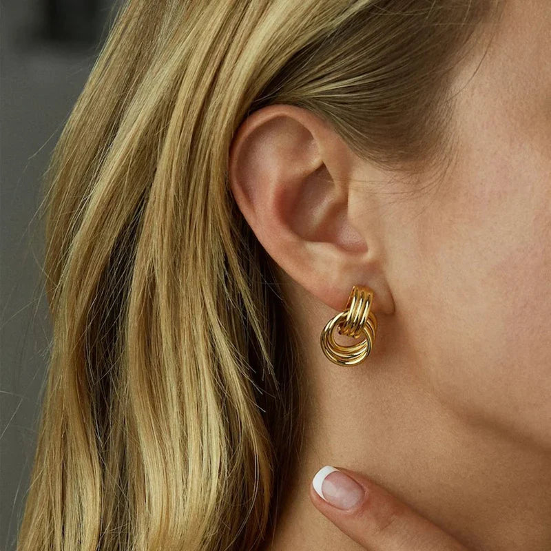 Three-Layer Textured Knot Earrings for Women