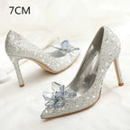 Newest Silver High Heels Wedding Women Shoes Diamond Pumps Crystal Shoes Rhinestone Pointed Toe Glitter Party