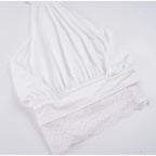 Lace Patchwork Halter Sleeveless Top Bow SLeeveless Tie Slim Fitted 2026 Summer Elegant Women Blouse Versatile Chic Lady Top