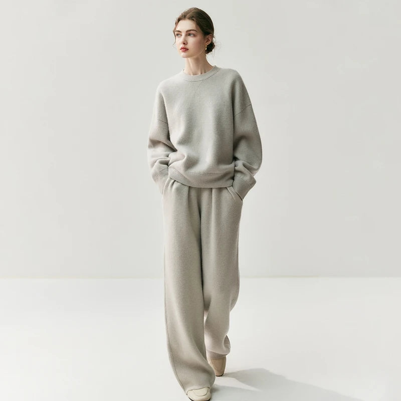 New Women's 100% Cashmere Knitted Thick Pants Autumn Winter Comfortable Skin Friendly Wide-leg Pants Solid Color Casual Clothing