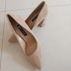Summer Women 8.5cm High Heels Pumps Escarpins Elegant Sweet Lady Wedding Block Square Middle Heels Flock Suede Nightclub Shoes
