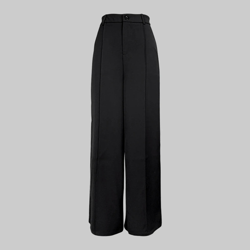 Yeezzi Women's Fashion Simple Solid Color High Waist Wide Leg Pants Loose Urban Casual Office Formal Trousers Bottoms No Belt