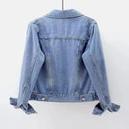 Slim Fit Denim Jacket for Women Short Washed Single Breasted Long Sleeve Tops