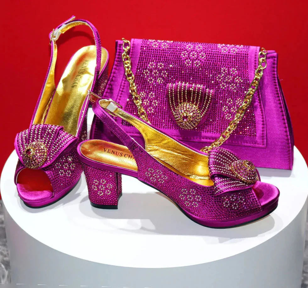 New Square Heels Peep Toe Shoes Matching Bag Set GTR45