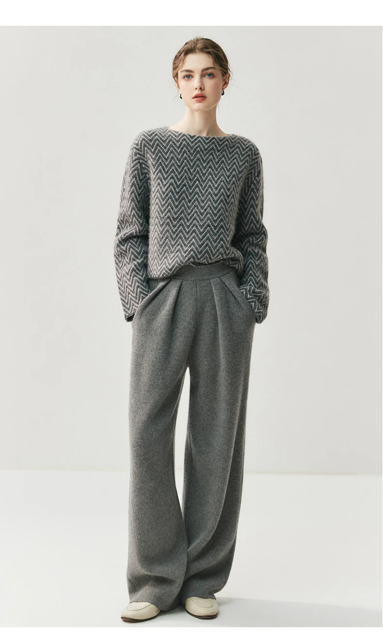 New Women's 100% Cashmere Knitted Thick Pants Autumn Winter Comfortable Skin Friendly Wide-leg Pants Solid Color Casual Clothing