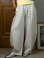 Black Polka Dot Linen Pants Women Wide Leg Summer Trousers Baggy For Ladies White Oversize Cotton Linen Pants Woman Wide