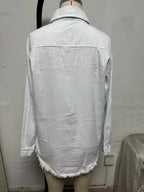 New Washed Denim Shirt Jacket for Women Fall/Winter Street Style with Distressed Hem Women's Outerwear