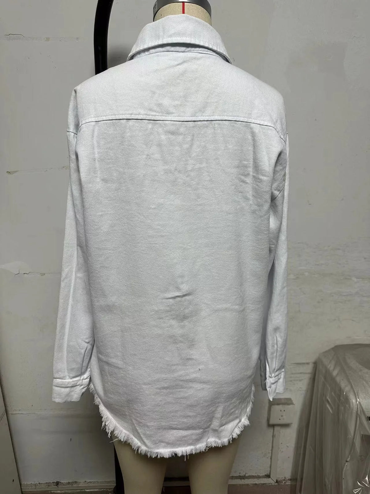 New Washed Denim Shirt Jacket for Women Fall/Winter Street Style with Distressed Hem Women's Outerwear