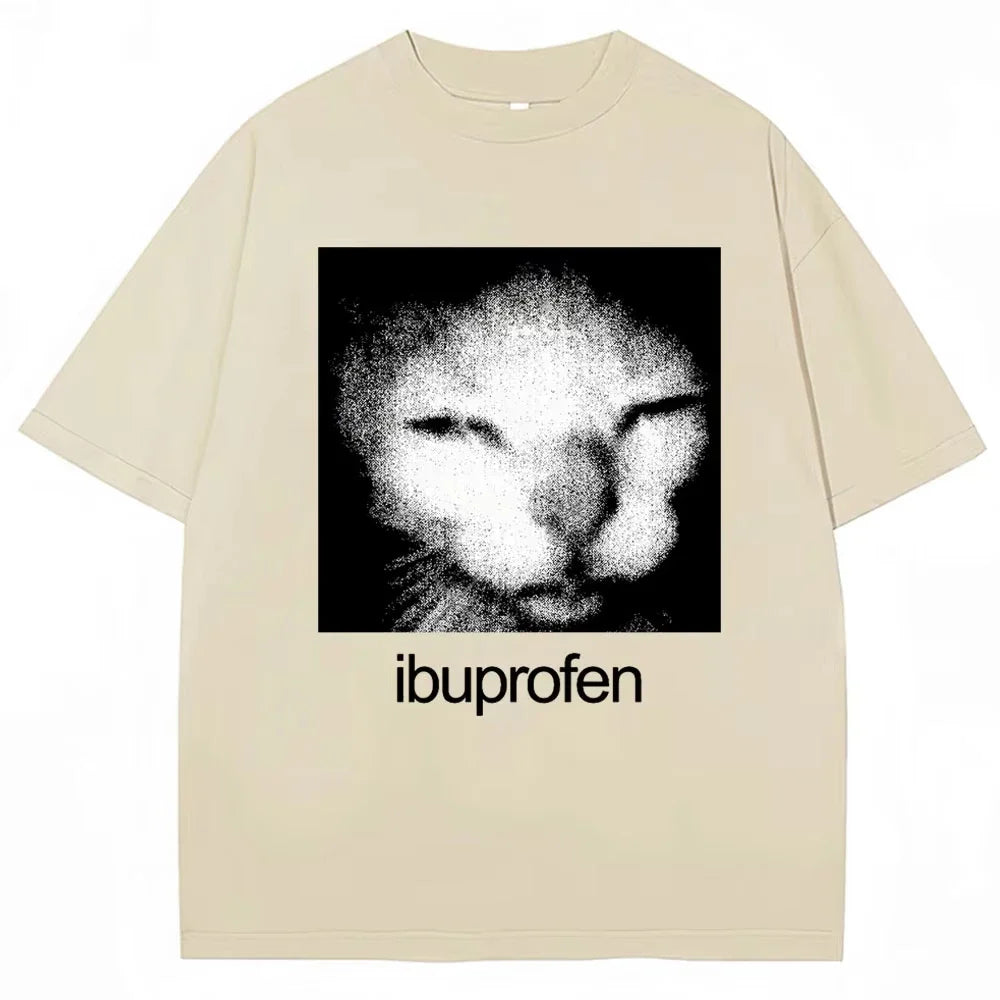 2026 Vintage Funny Ibuprofen Cat Meme Graphic T Shirt Women Humor Fashion T Shirts Oversized Casual Streetwear T-shirts Y2K top