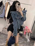 American Vintage Cropped Jackets Women Denim Chic Design Hip Hop Streetwear Young Slim Outwear Long Sleeve New Spring Popular