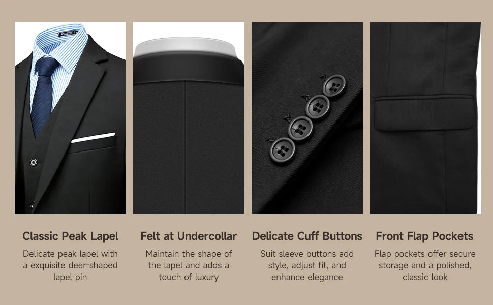 CYPTIRY Men's 3 Piece Suit Set - Classic Business Slim Fit Clothing Package Includes Blazer Pants And Shirt