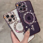 High-grade Glitter Rhinestones Phone Case For iPhone 16 15 11 12 13 14 Pro Max 16 Plus Magsafe Magnetic Clear Lens Protect Cover