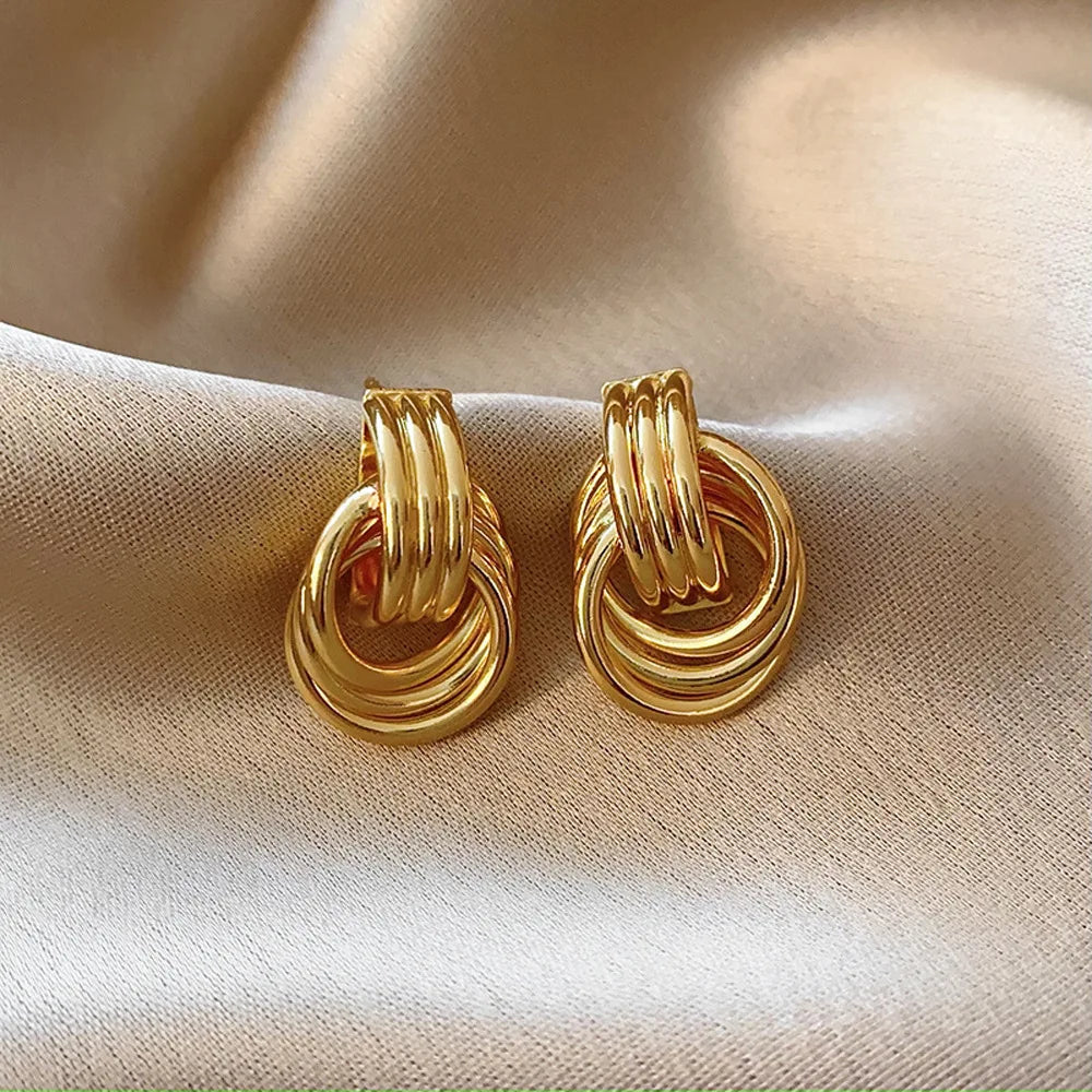 Three-Layer Textured Knot Earrings for Women