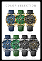 POEDAGAR Top Functional Luxury Man Wristwatch Waterproof Luminous Chronograph Leather Sports Watches For Men Quartz Men's Watch