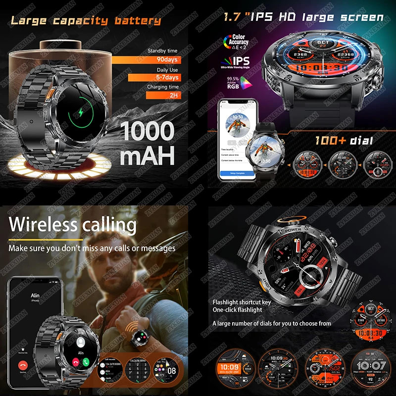 2026 Outdoor New 1000mAh Battery T-Rex 3 Military Grade Smart Watch Men IP69K Waterproof GPS HD Bluetooth Call 100+Sports Watch