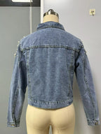 Women's Trendy Beaded Denim Jacket for Spring And Autumn New Fashion Casual Outerwear