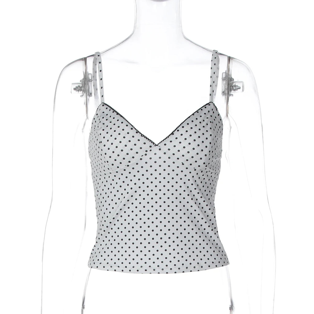 Dulzura Summer Latest Fashion Backless Slim Ruffles Polka Dot Camisole Women'S Sexy Elegant Y2K Clothes Party Club Street Outfit