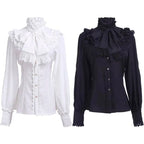 Women's Vintage Ruffle Collar Shirt 2026 Spring New Arrival High Neck Lace Trim Button Down Shirt Elegant Gothic Blouse Tops
