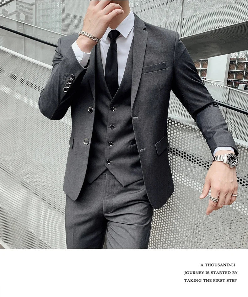 Suit Upgrade the new fabric Men's Business Gentleman Fashion Slim Work Solid Color Plus Size Fair Dress Wedding Best Man Suit