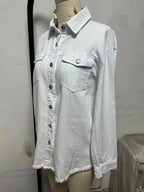 New Washed Denim Shirt Jacket for Women Fall/Winter Street Style with Distressed Hem Women's Outerwear