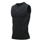 Men's sci-fi printed black vest, fashionable and casual men's quick drying T-shirt, sports and fitness round neck elastic vest