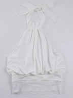 Lace Patchwork Halter Sleeveless Top Bow SLeeveless Tie Slim Fitted 2026 Summer Elegant Women Blouse Versatile Chic Lady Top
