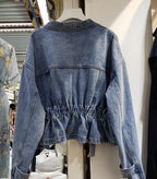 Denim Jacket for Women Plain Cinched Waist Slim Woman Jean Coat Blue Outerwear Spring Autumn 2025 Fashion Low Price Y2k Clothes