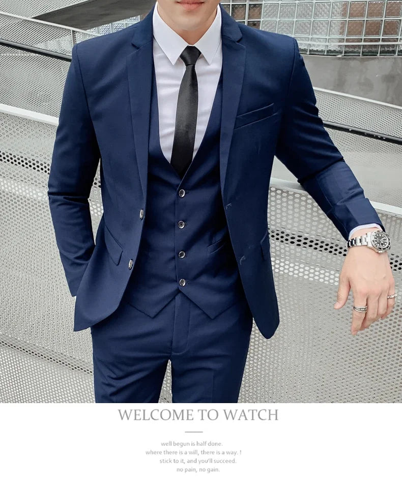 Suit Upgrade the new fabric Men's Business Gentleman Fashion Slim Work Solid Color Plus Size Fair Dress Wedding Best Man Suit