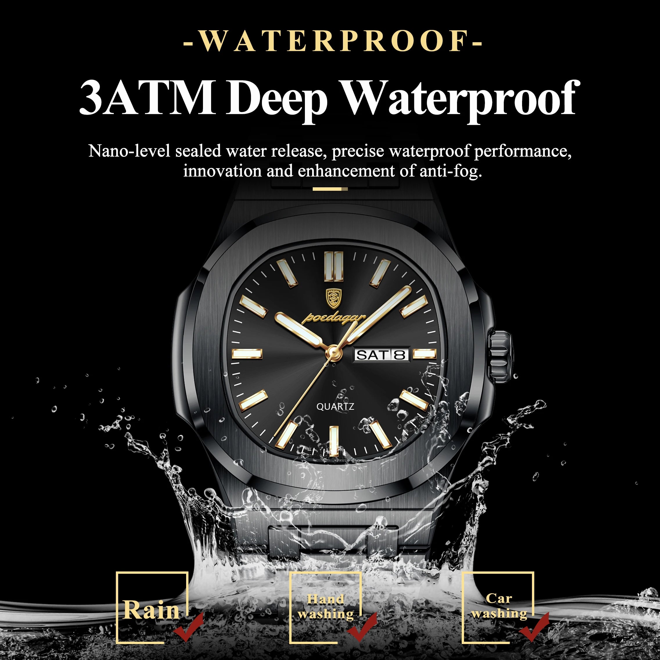 POEDAGAR Top Trendy Men's Watches Waterproof Luminous Date Week Luxury Men Watch Stainless Steel Quartz Business Man Clock Reloj