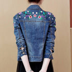 Embroidered denim jacket women's short 2025 spring and autumn new versatile elastic slim denim jacket Korean version jacket top
