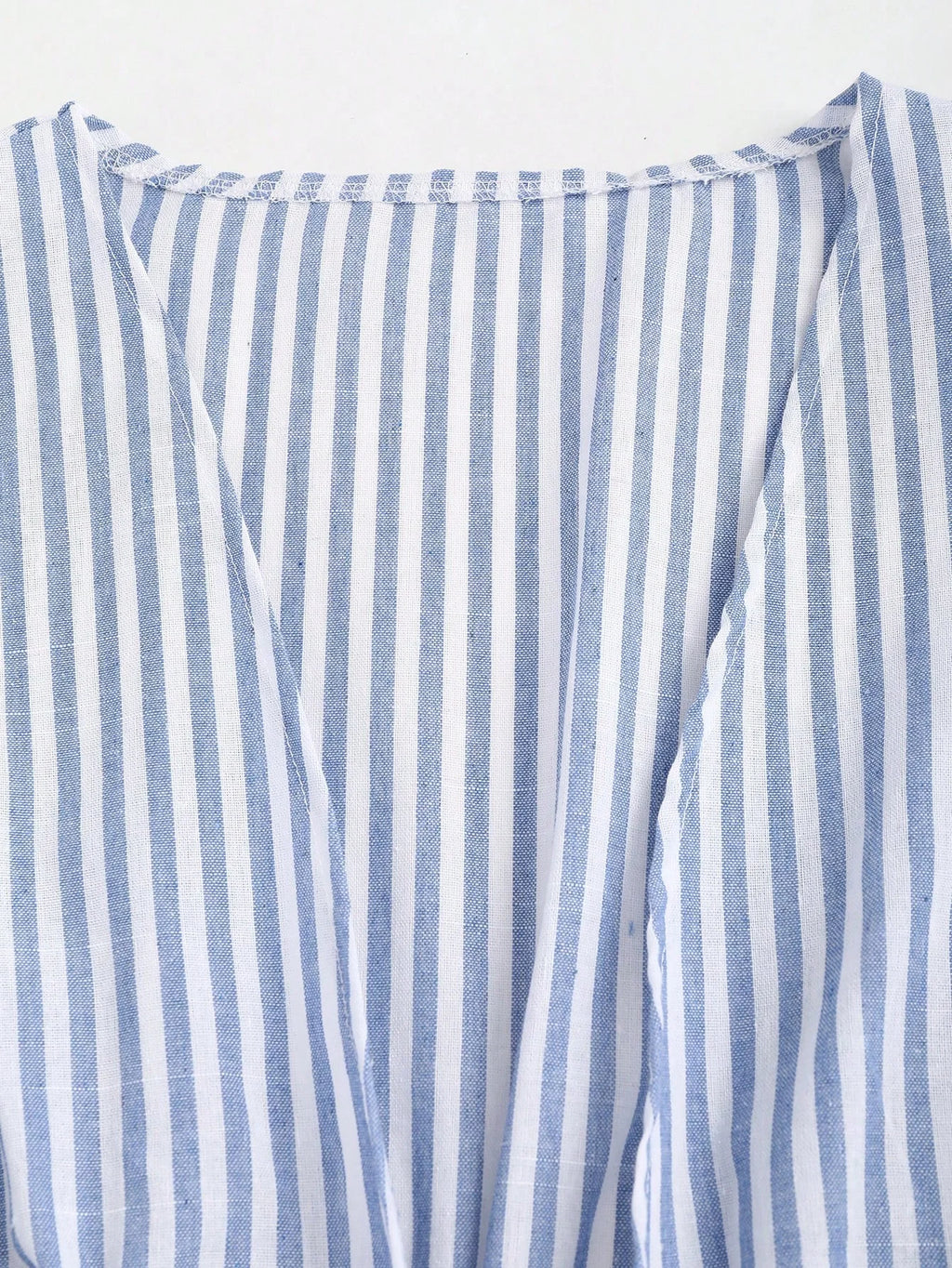 Striped Tie Bow Puff Sleeve Shirt