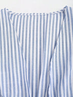 Striped Tie Bow Puff Sleeve Shirt