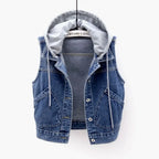 New Denim Vest Women's Spring Autumn Clothes Sleeveless Wild Tops Short Hooded Jacket Women Denim Jeans Vest Jacket Female