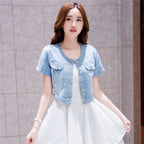 Denim Jacket Women 2023 Half sleeve Jean Jacket Woman Elastic Comfortable Denim Coat Short Denim Jacket Female