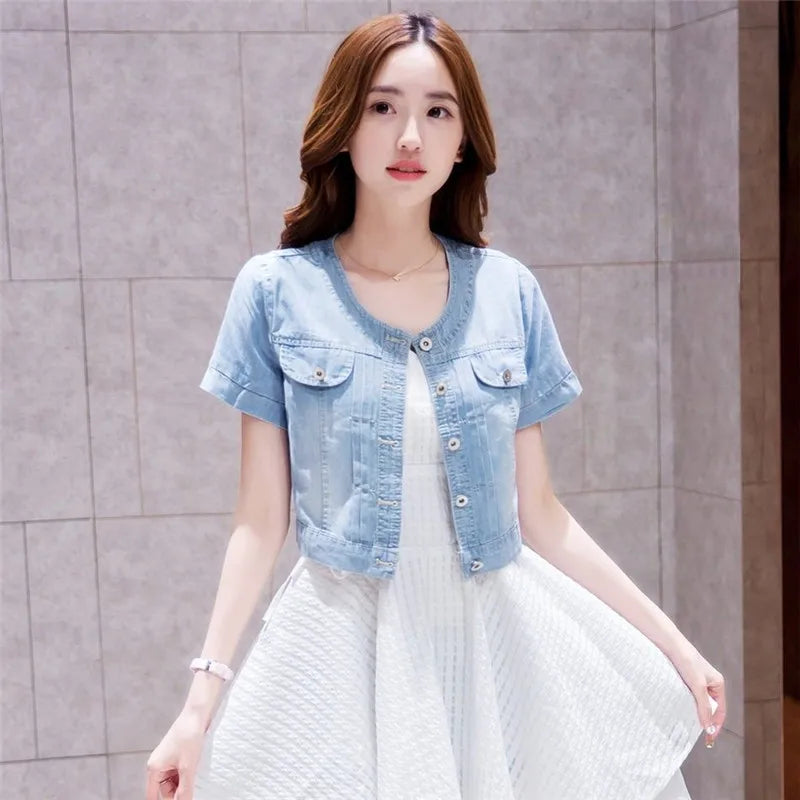 Denim Jacket Women 2023 Half sleeve Jean Jacket Woman Elastic Comfortable Denim Coat Short Denim Jacket Female