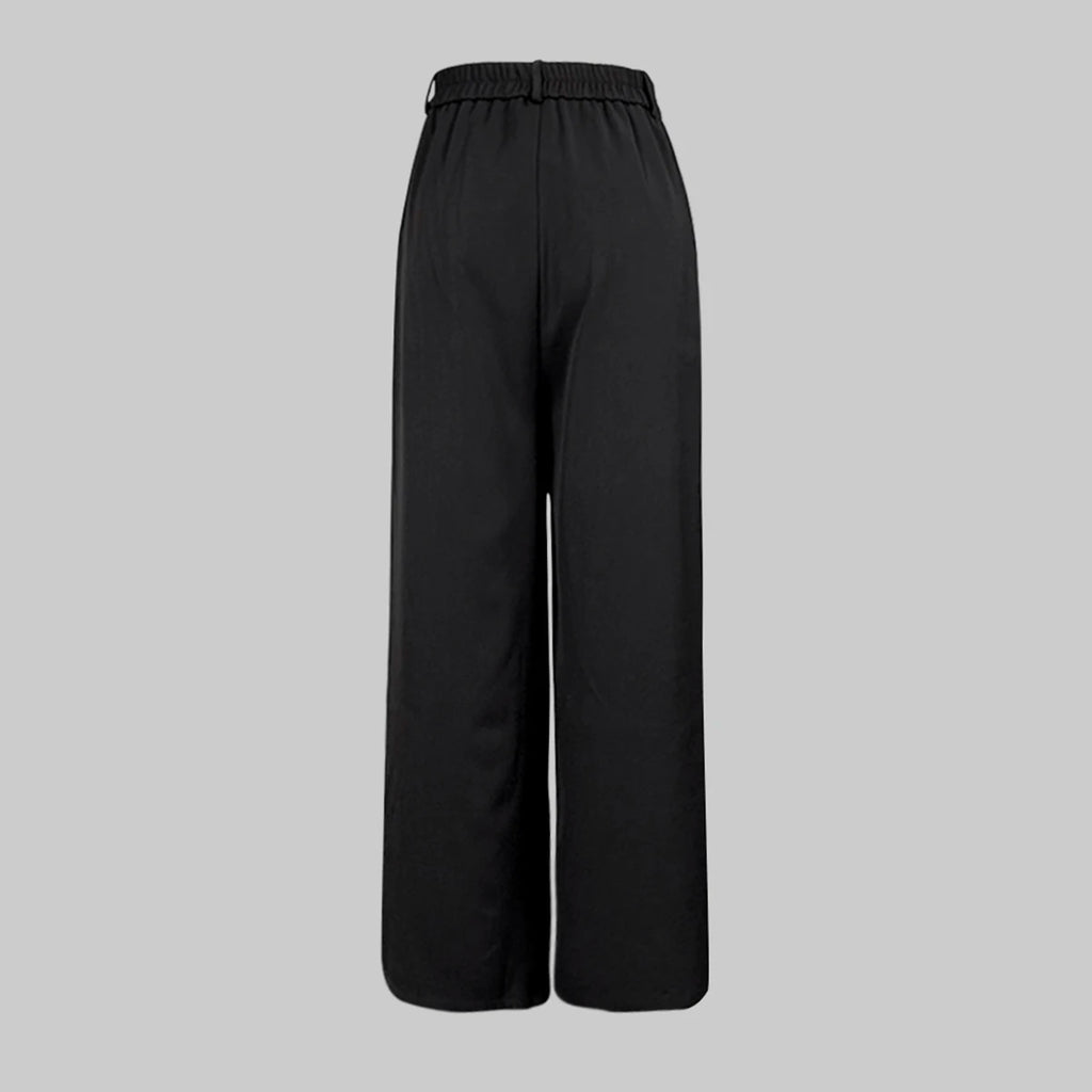 Yeezzi Women's Fashion Simple Solid Color High Waist Wide Leg Pants Loose Urban Casual Office Formal Trousers Bottoms No Belt