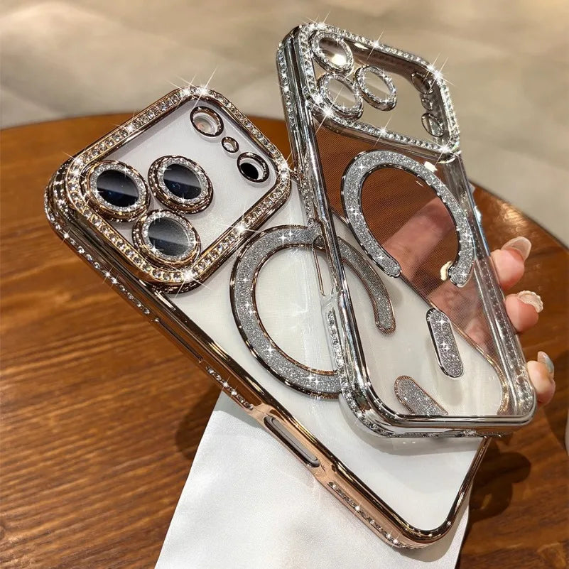 Phone Case Luxury Plating for Magsafe Case for iPhone 17 Air 16 15 14 Plus 13 12 Pro Max Magnetic Wireless Charging Transparent Soft Cover