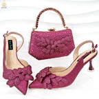 New Nigerian Best Selling Handmade Garland Gag and Shoes Fashionable Elegant Pointed Toe Women's Pumps Crystal Handle Clutch