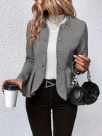 Women’s Plus-Size Solid Color Peplum Jacket – Casual Outerwear