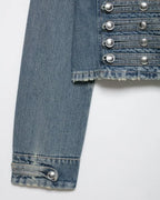 2026 New Women Denim 2 Piece Set Streetwear Button Decorated Stand Collar Cropped Jacket + Low Waist Shorts Y2K Outfi