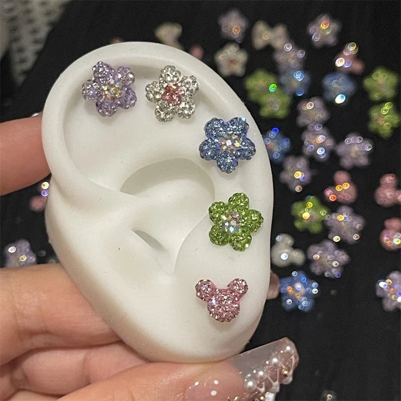 1PCS Cute Colorful Rhinestone Flower Love Heart Butterfly Stainless Steel Ear Bone Nail  Earrings