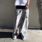 Y2K High-Waisted Printed Embroidered Street Guard Pants Spring Summer Casual Straight Leg Double Waist Design Fashionable