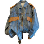 CJFHJE Blue Vintage Patchwork Denim Jacket Women Chicly Fashion Korean Loose Female Jackets Harajuku Zipper Casual Denim Coats