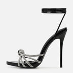 Open Toe Silver Crystal Band Platform High Heels