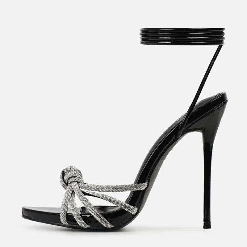 Open Toe Silver Crystal Band Platform High Heels