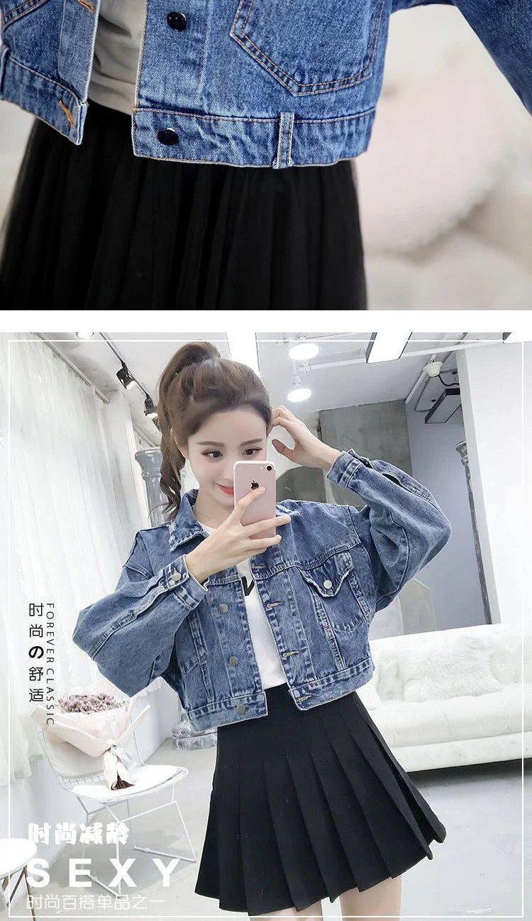 Spring Autumn Denim Jacket for Women Crop Plain Small Short Y2k Clothes Chic and Elegant Cowboy Coat Woman in Promotion New