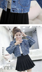Spring Autumn Denim Jacket for Women Crop Plain Small Short Y2k Clothes Chic and Elegant Cowboy Coat Woman in Promotion New