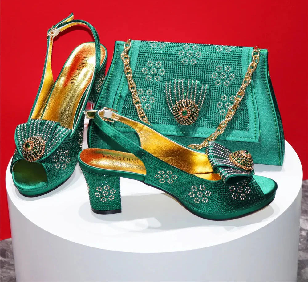 New Square Heels Peep Toe Shoes Matching Bag Set GTR45