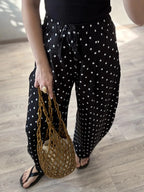 Black Polka Dot Linen Pants Women Wide Leg Summer Trousers Baggy For Ladies White Oversize Cotton Linen Pants Woman Wide